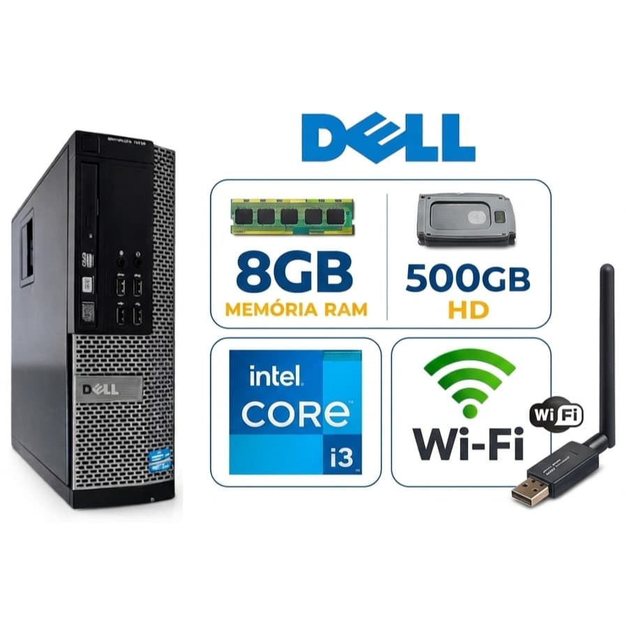 Computador Dell 7010 Core i3 De 3ª Geração 8gb de ram 500GB HD Rápido Wifi Torre Cpu Trabalho Estudo