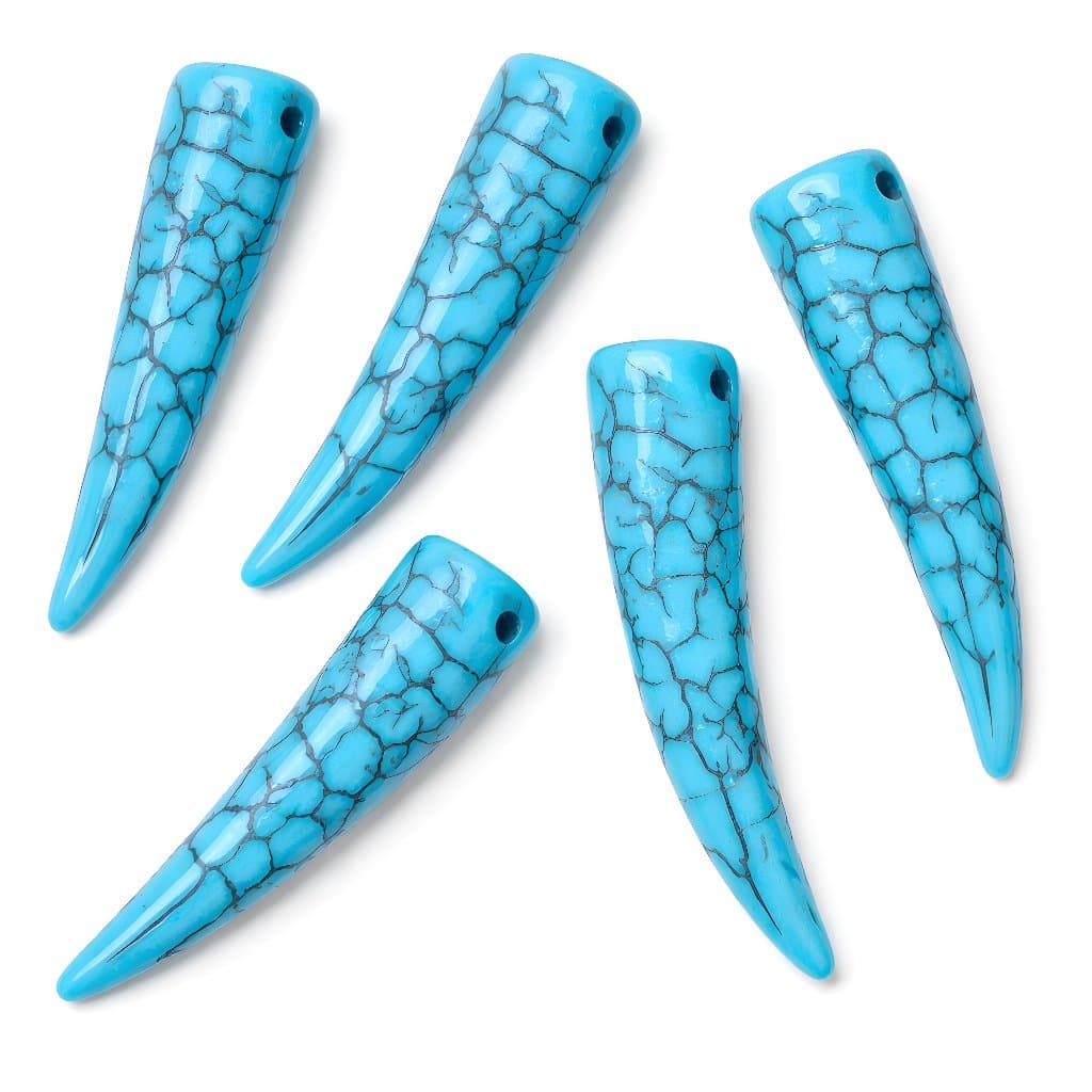 Dente De Tigre Howlita Passante Turquesa 10/20 Pçs 45mm Para Artesanato e Bijuteria