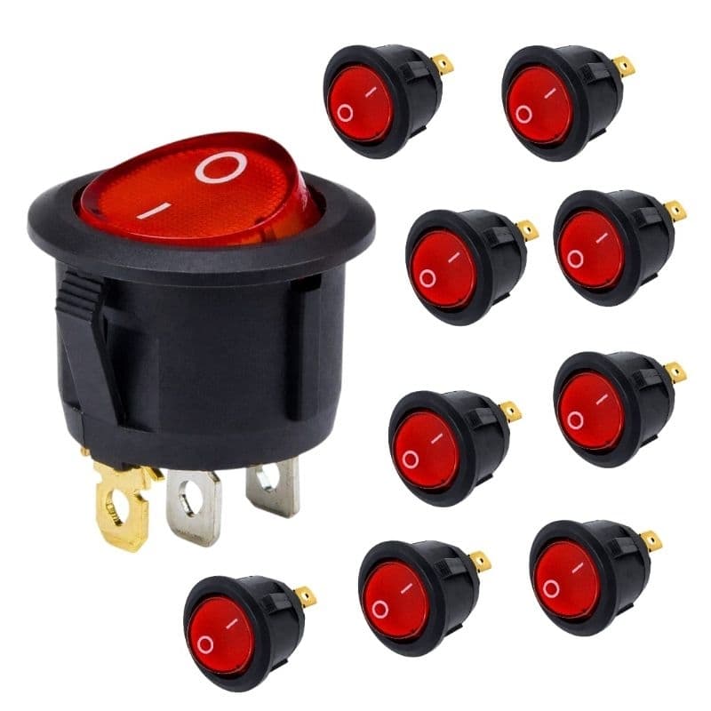 Chave Gangorra 20mm ON/OFF com LED Vermelho Interruptor Redondo KCD1-101