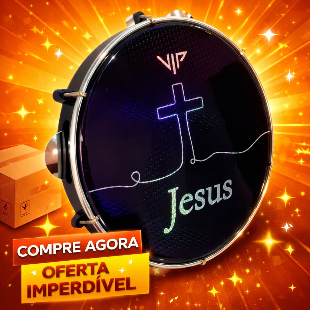 Pandeiro Profissional 10 Polegadas Pele Holográfica Jesus Corpo Abs