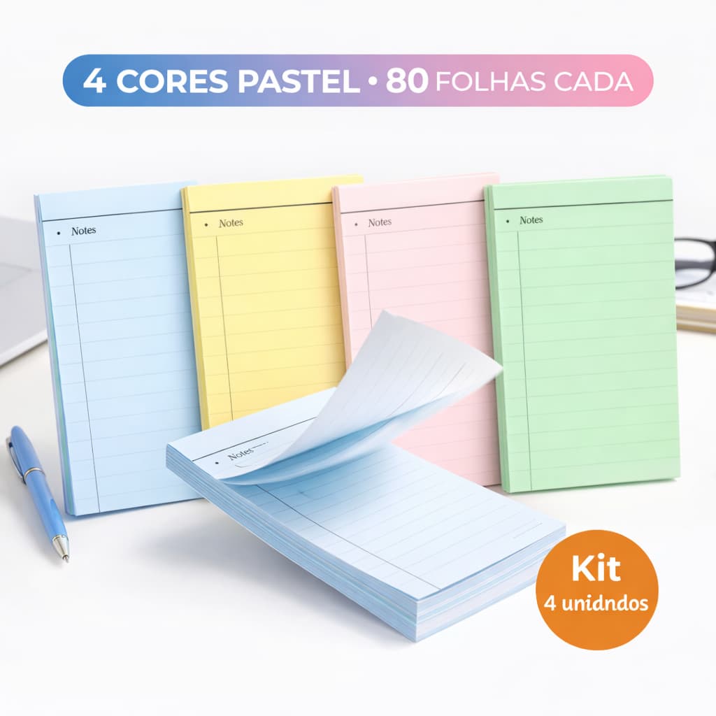 Kit 4 Bloco Notes Colorido Anotações Planejamento Papelaria Organização Bloco Anotação Cores.