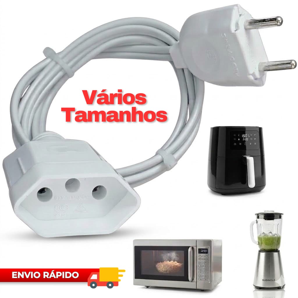 Extensão 1/2/3/5/10 Metros Branca Fio 2X1,5mm Reforçado Grosso Bivolt