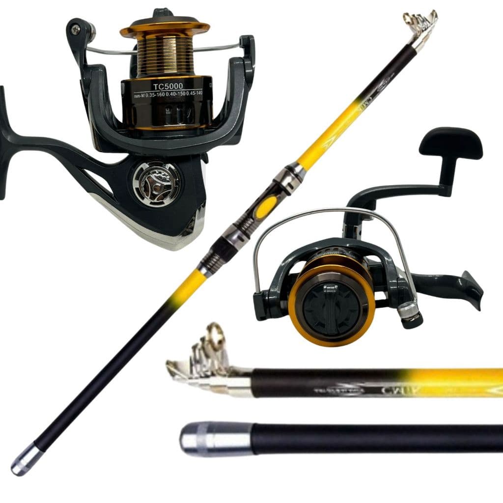 Kit Pesca Vara Telescópica Leve 3 metros 40Lbs + Molinete 5000 Carretel de Alumínio