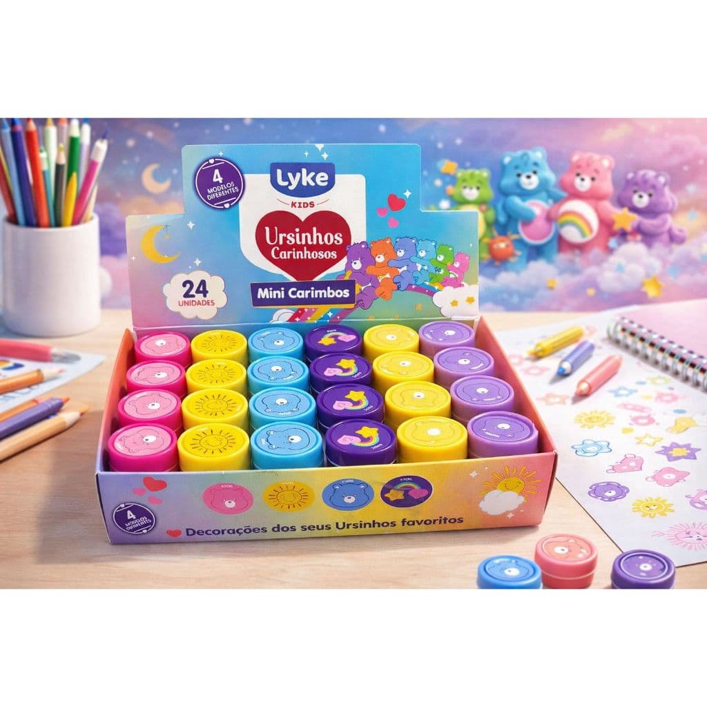 Mini Carimbos Ursinhos Carinhosos Lyke Kids Infantil Kit 3, 6 ou 24 Unidades