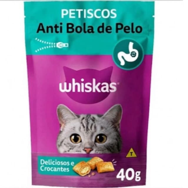 Petisco Snacks para Gatos Whiskas Anti Bola de Pelo Deliciosos e Crocantes 40g
