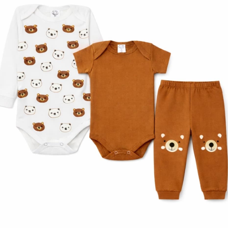 Kit body Bebê 3 peças, Manga Longa, Manga Curta E Calça Roupas de Bebê Conjunto de Bebê