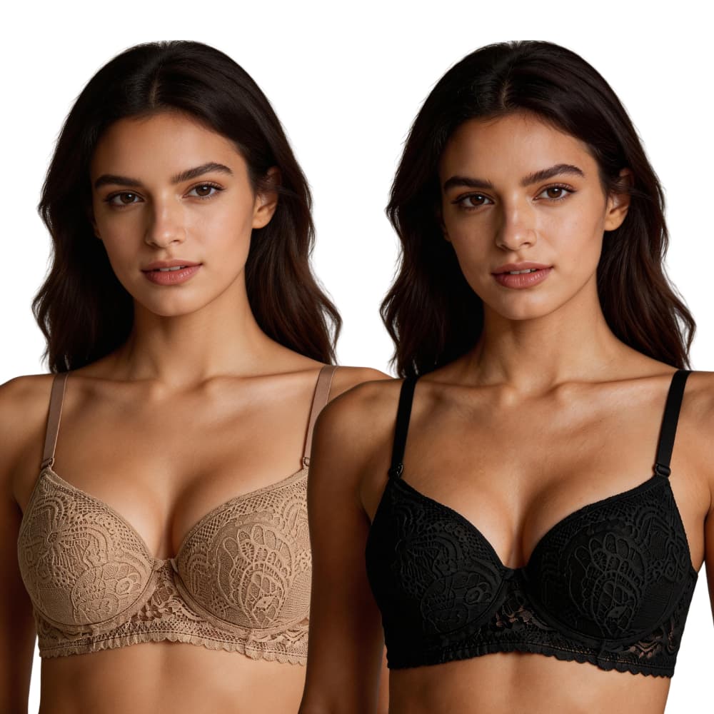 Kit 2 Sutiã Feminino Com Bojo De Renda Alças Reguláveis Com Aro Lingerie Básico Casual Adulto