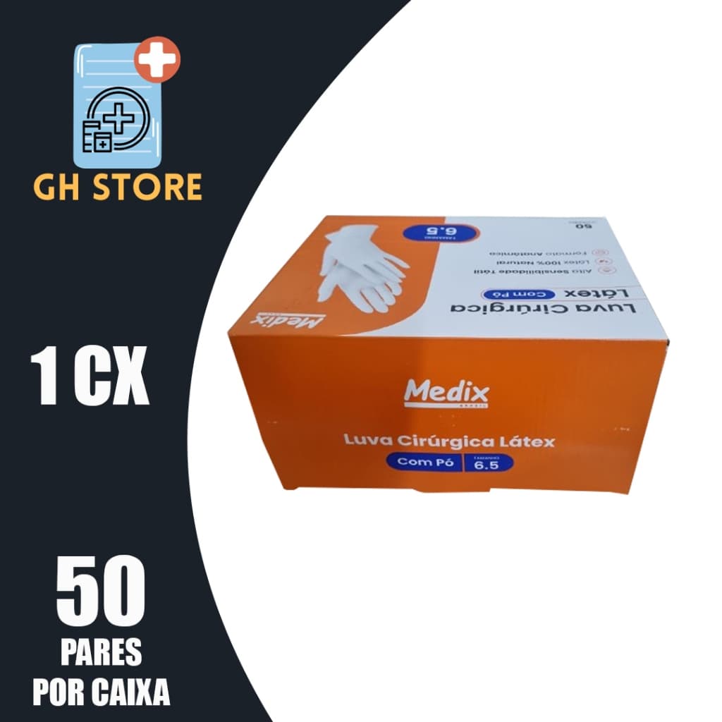 Luva Cirúrgica Estéril 6,5/7,0/7,5/8,0/8,5  - CX C/50 PARES - MEDIX