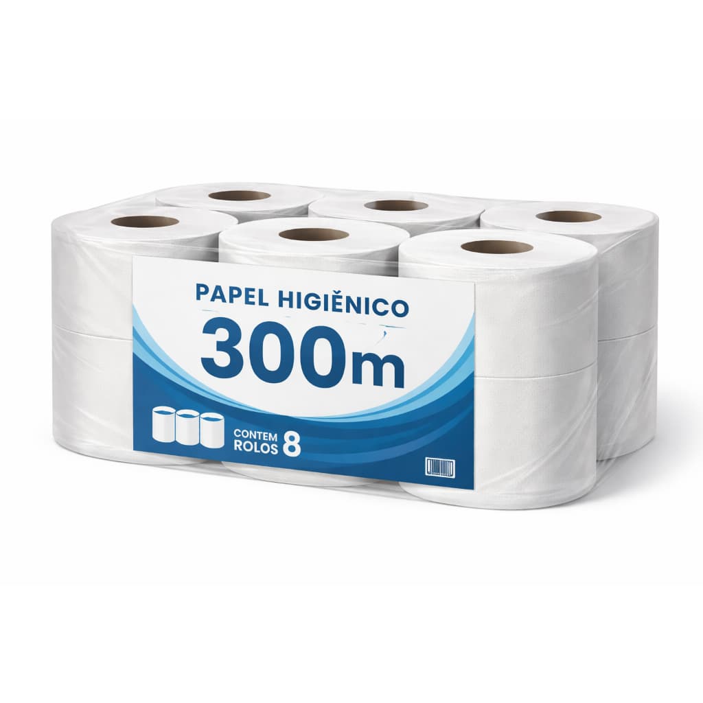Kit 8 Rolos Papel Higiênico 300m – Alta Durabilidade e Economia
