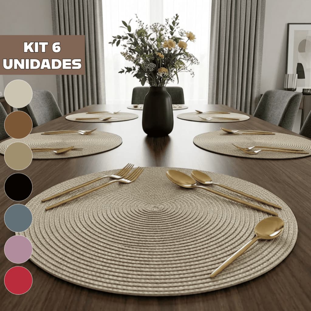 Jogo Americano Redondo 6 Peças Sousplat Fácil De Limpar Premium Luxo