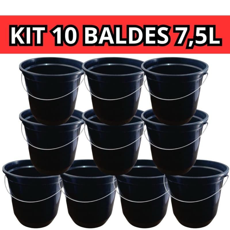 Balde 7,5 Litros Super Resistente Alça Metálica | Balde Plástico Reforçado | Kit 1 a 10 Unidades