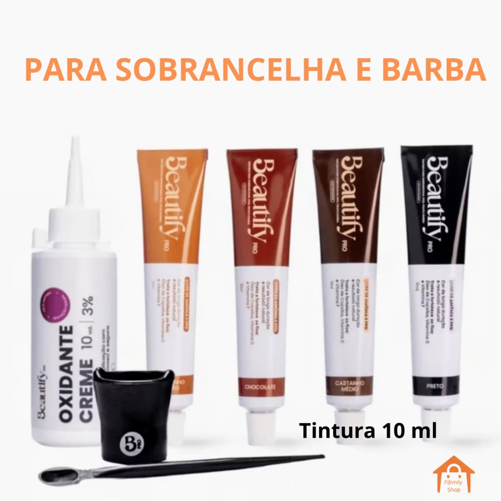 Tintura Beautify Kit Lançamento para Sobrancelha, Cílios e Barba 10ml com Oxidante