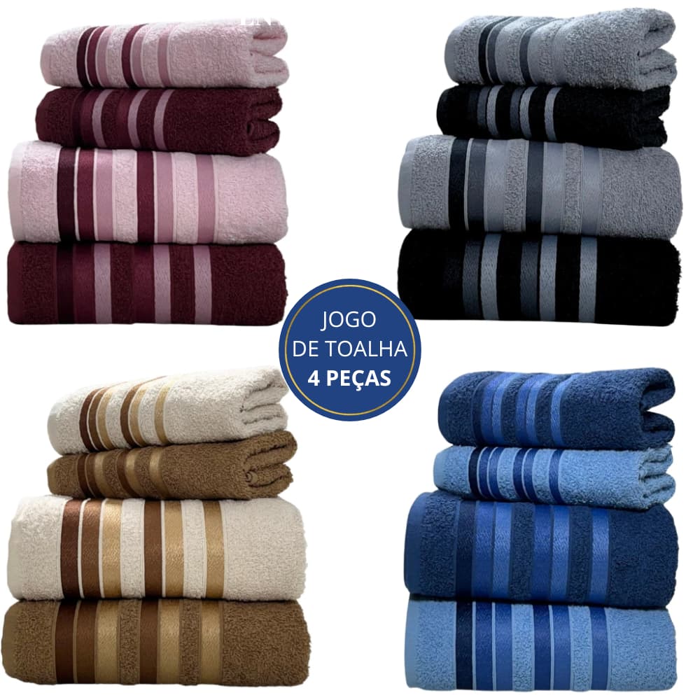 Jogo Toalha de Banho e Rosto 4 Peças 100% Algodão Grossa Super Excelente Absorção Premier Habitat