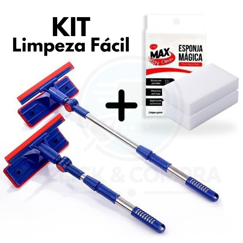 KIT Rodo Limpa Vidro e Janela Extensível + Esponja Mágica de Melamina Bucha Limpa Pesado