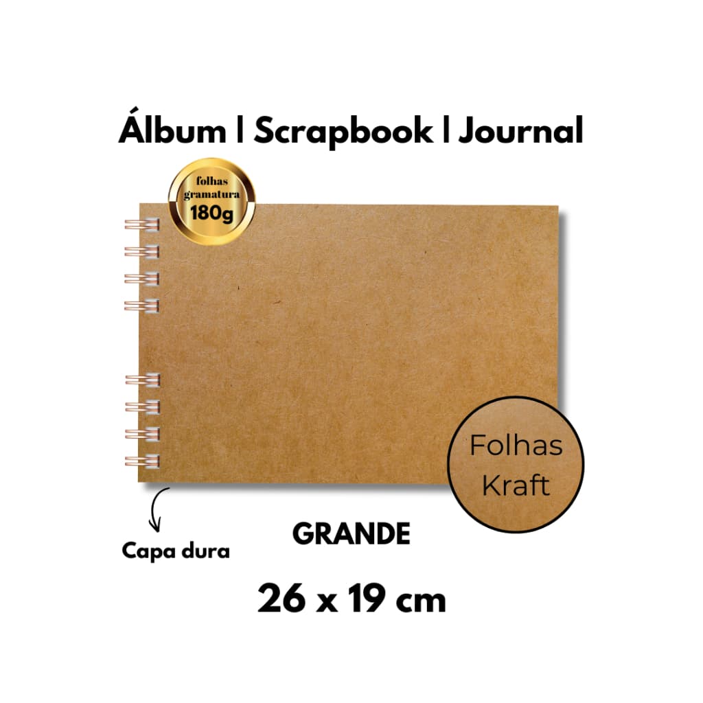 Álbum Scrapbook Sketchbook Journal GRANDE capa kraft 26 x 19