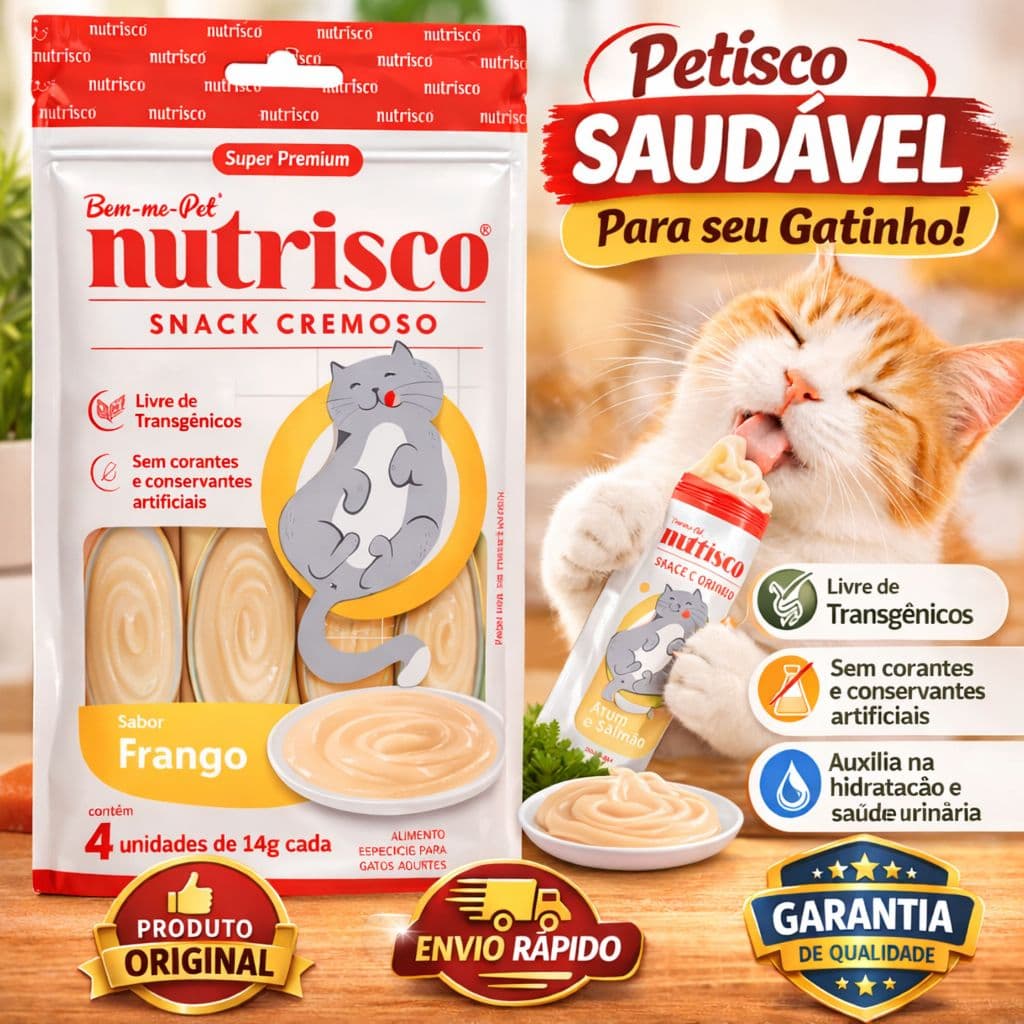 Petisco Cremoso para Gatos Nutrisco Frango 4x14g | Snack Purê Patê | Rico em Taurina | Tipo Churu