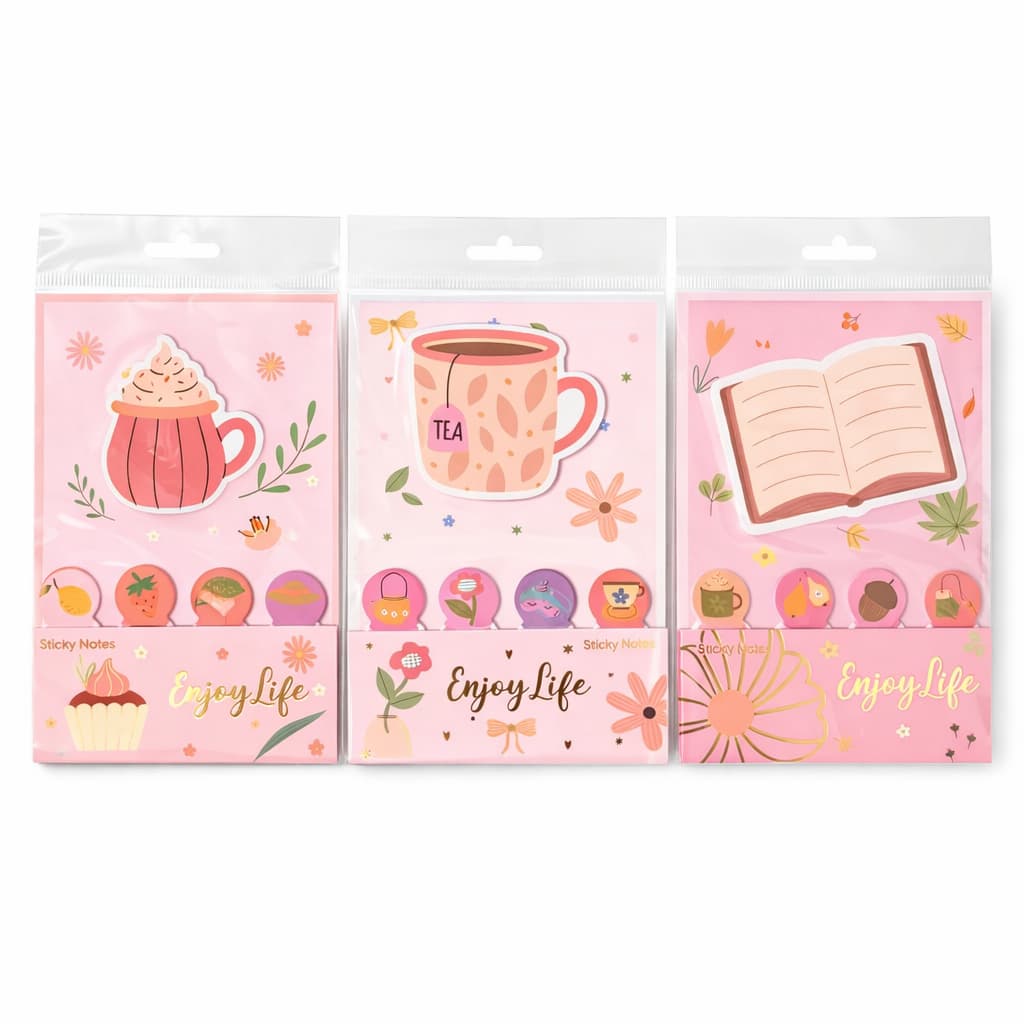 Bloco Post-it Decorativo Sticky Notes com Marcador de Página Planner Estudo