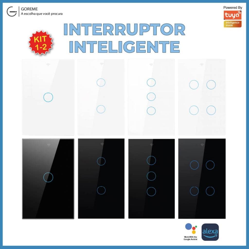 Interruptor Inteligente Toque Wifi 1 2 3 4 Botões Controle Aplicativo Alexa Tuya e Google