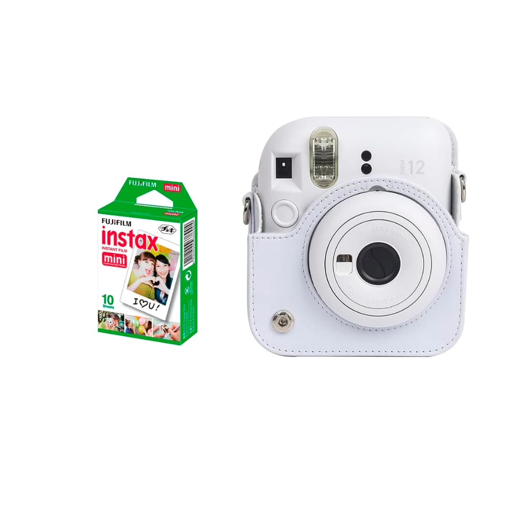Kit Câmera Instax Mini 12 Branco+ Bolsa + Filme com 10 fotos