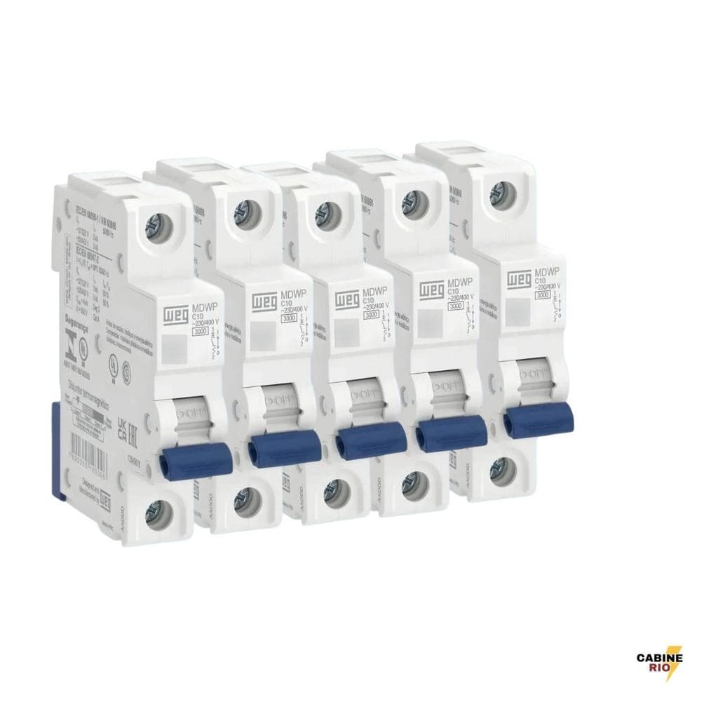 Kit 5x Mini Disjuntor MDWP WEG Unipolar Curva C – 10A/16A/20A/25A/32A/40A/50A/63A