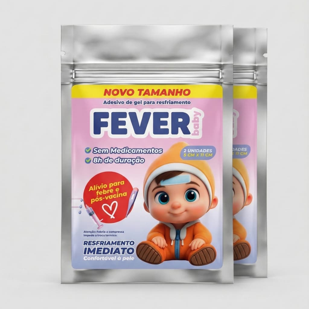 KIT 2 - FeverBaby Adesivo Refrescante Bebê Febre e Pós‑Vacina 4un Alívio 8h
