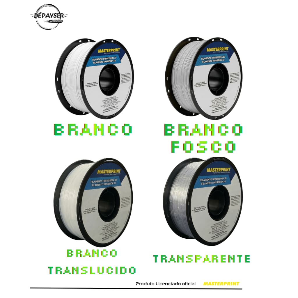 Filamento PETG Rolo Para Impressão 3D 1,75mm 1kg Branco, Branco Fosco, Branco Translucido ou Transparente - Masterprint