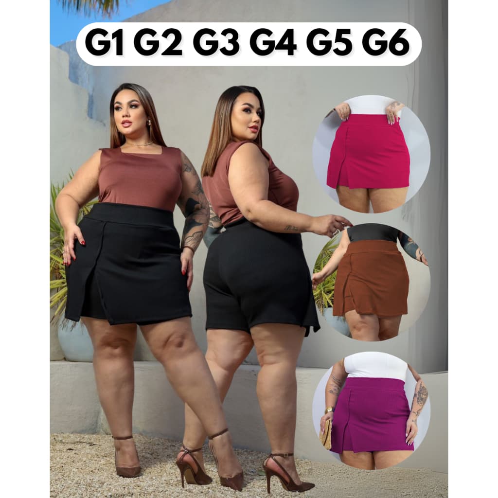 Short Saia Feminino Plus Size Cintura Alta Tecido Anarruga Premium G1 ao G6 – Primavera Verão