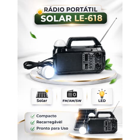Rádio Portátil com Placa Solar + Lâmpada de Emergência FM/AM/SW LE-618 - Lelong