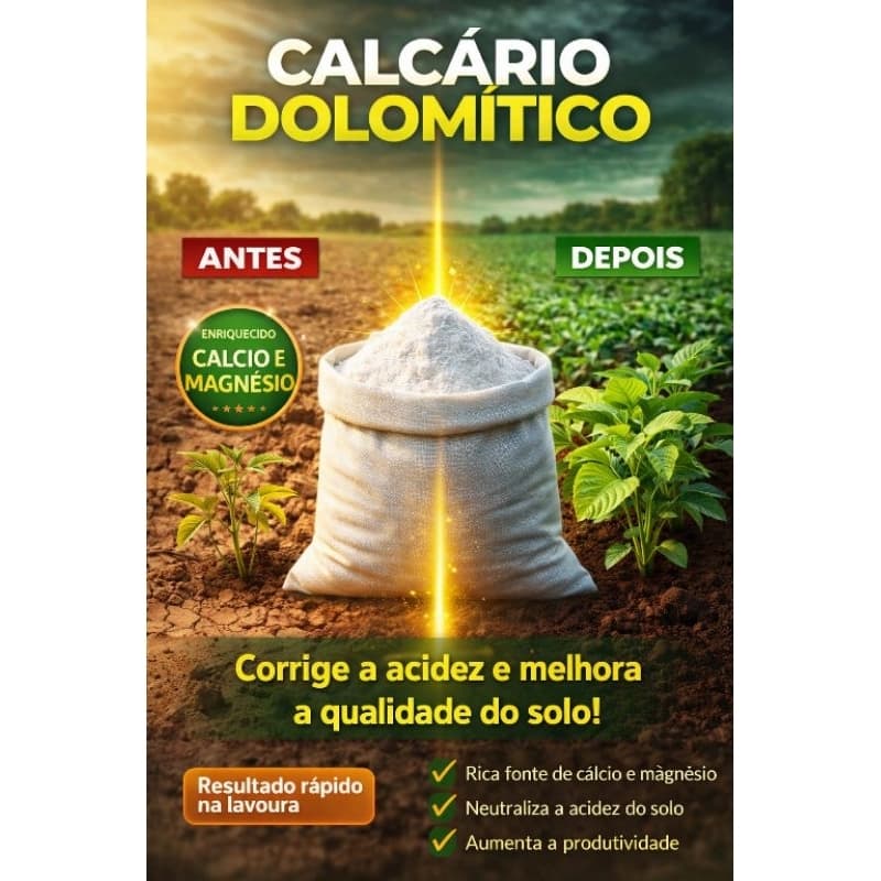 CALCÁRIO DOLOMÍTICO EM PÓ, CORRETIVO DE ACIDEZ,  CORRIGIR O PH DO SOLO,  DE 2,5, 10 E 30 KGs