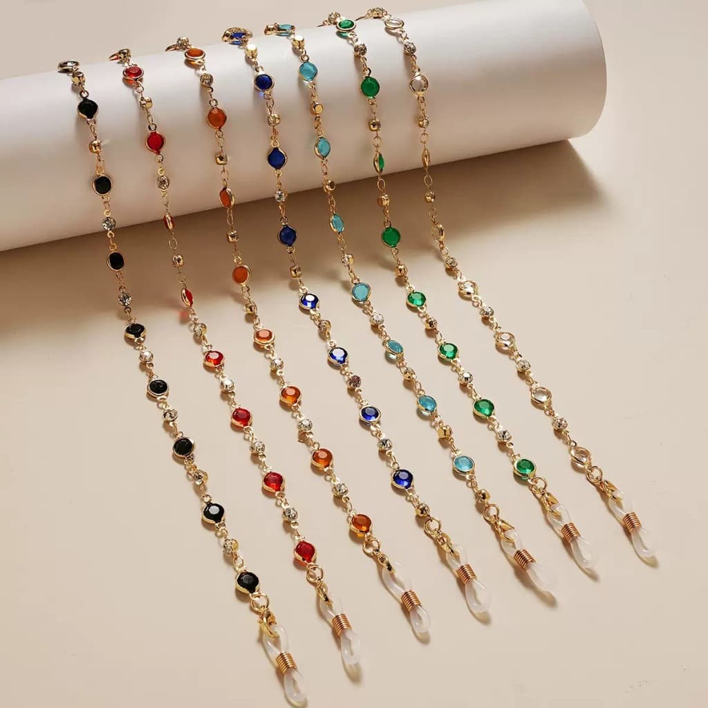 【LOUIE SHARK】Corrente para óculos diamantes coloridos luxuosa elegante e sofisticada