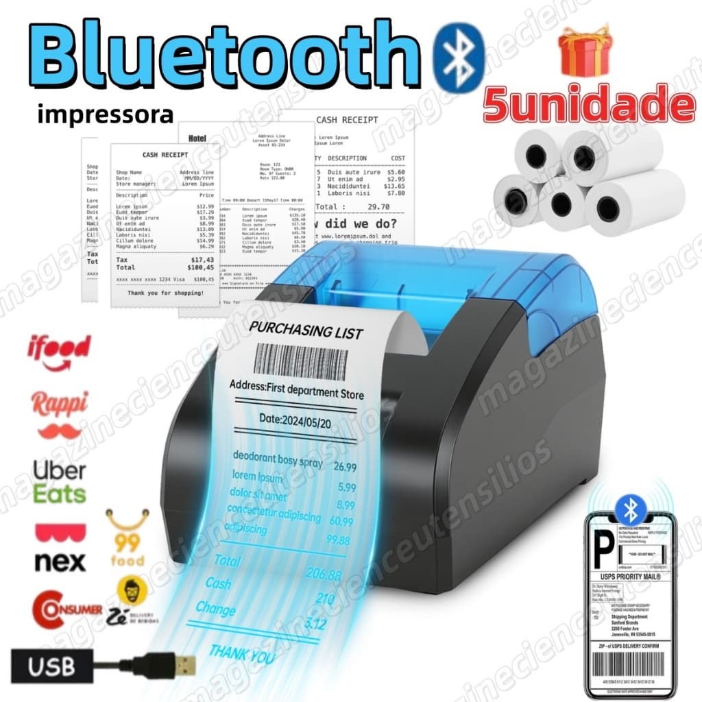 Impressora Térmica Cupom Não Fiscal 58mm para PC, Restaurantes e Delivery