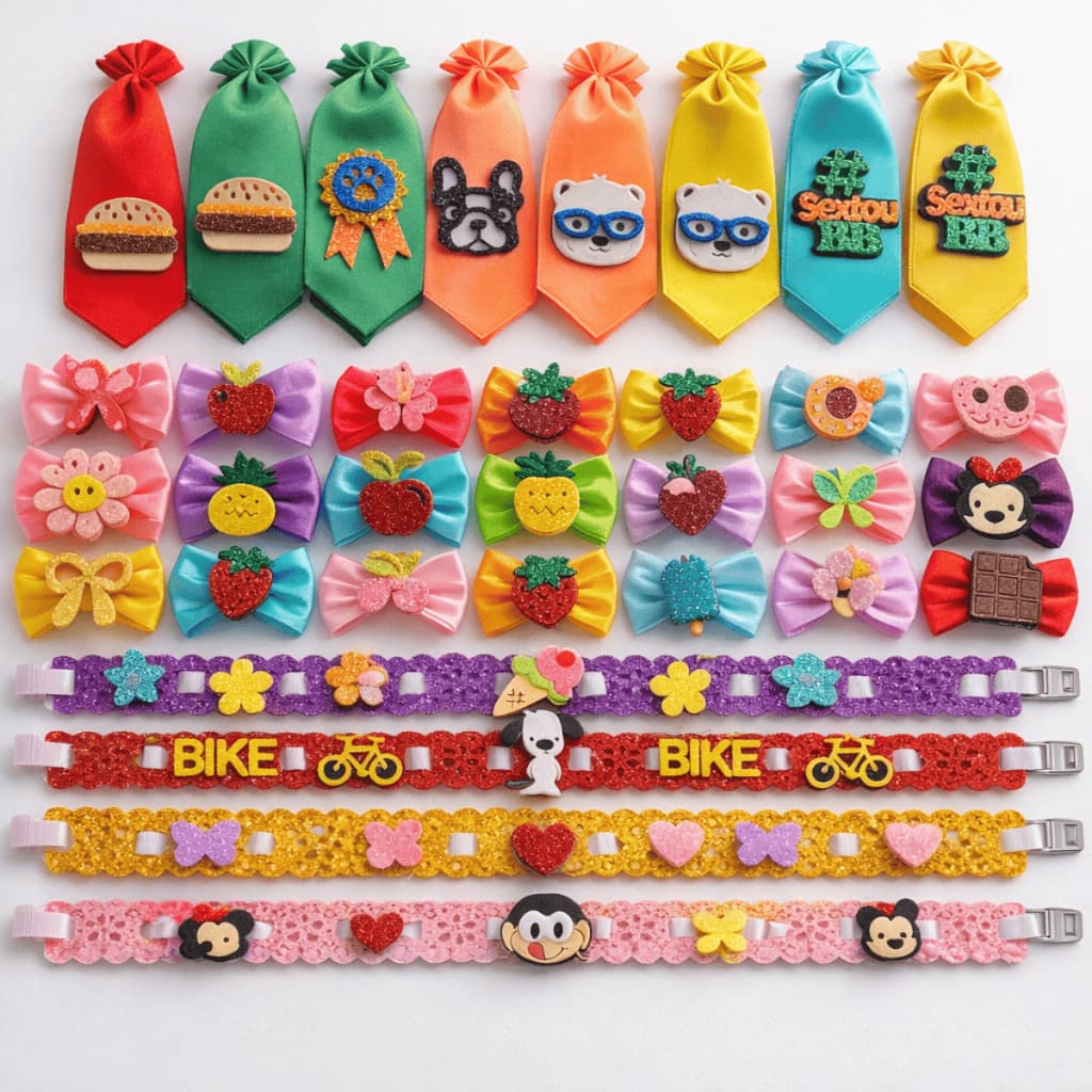 Kit Petshop Laço Gravata Gargantilha Tamanho M Banho Tosa Cachorro Animal