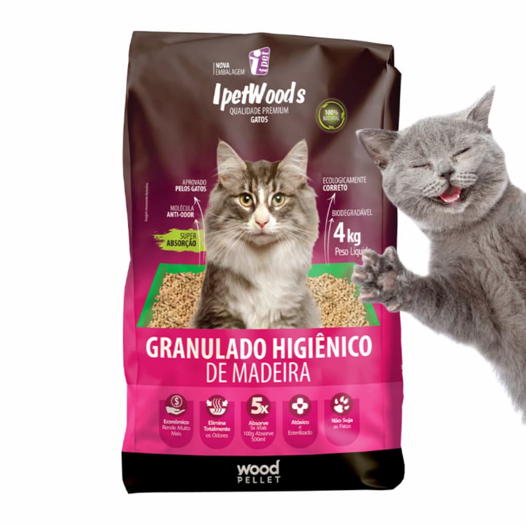 Granulado Higiênico de Madeira para Gatos Ipet Woods 4kg
