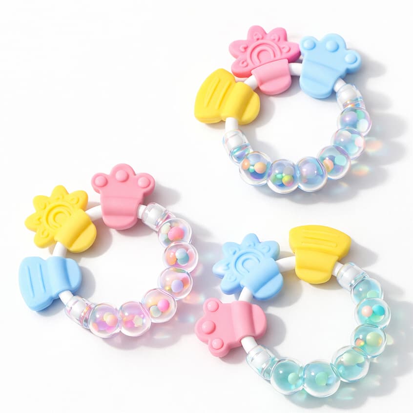 Mordedor para Bebê de Chocalho com Barulho Brinquedo Sensorial Azul Verde Rosa Sensorial BPA FREE