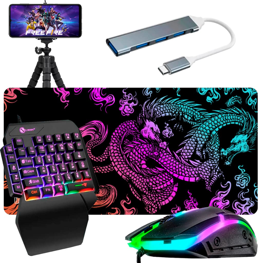 Kit Mobilador Completo Traxen  Teclado One Hand Uma Mao Mouse Pad Extra Grande Hub Tipo C