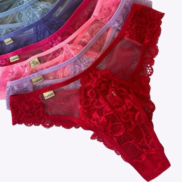 Kit 5 Calcinha Sex Renda Fio Dental Glamour Tule Transparente Feminino lingerie Tanga Qualidade