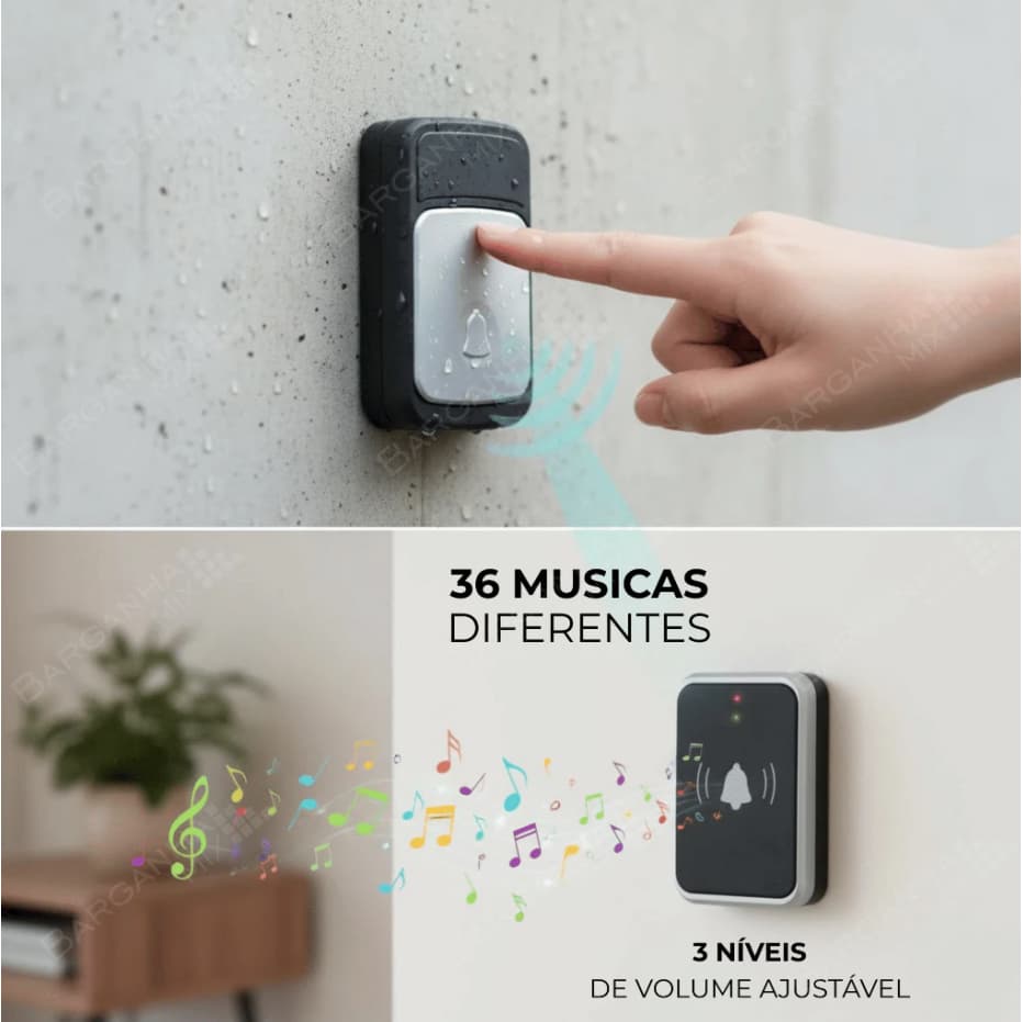 Campainha sem fio à prova d'água – longo alcance, toque alto e design atraente.