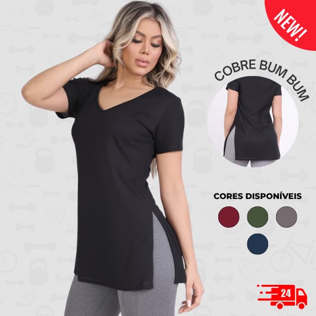 Blusa Plus Size e Slim Gola V Tampa Bumbum Fitness Viscolycra moda feminina Longline Veste Legging Blusa Vest Leg