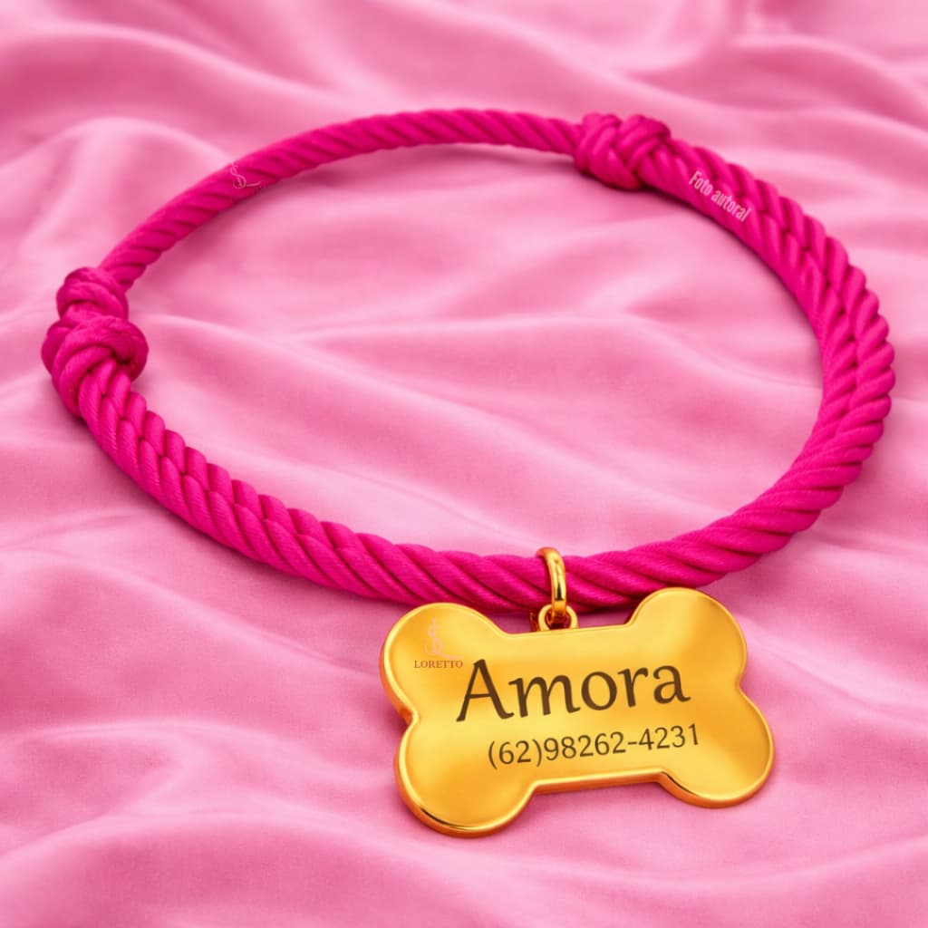 Coleira para cachorro com plaquinha de identificação com nome e telefone K2