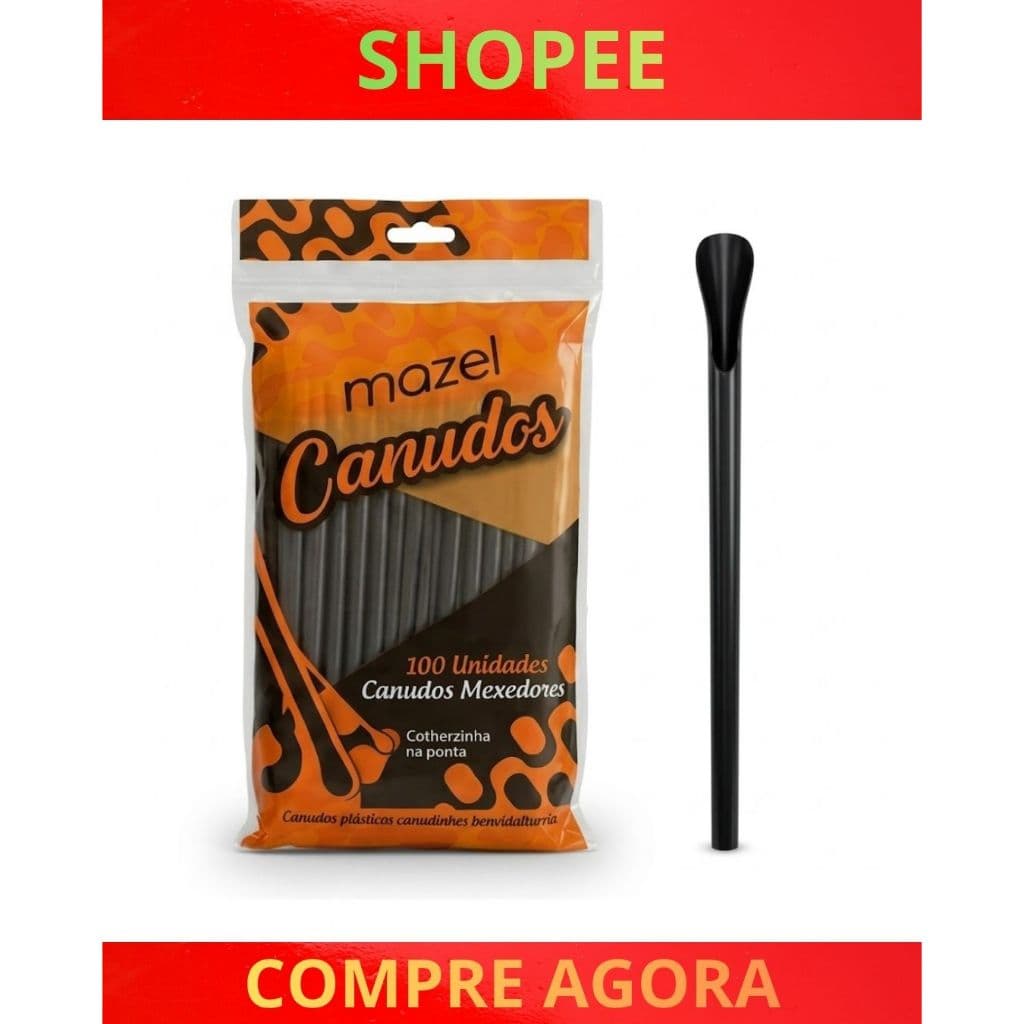 Canudos Mexedores Preto com Colherzinha na Ponta Mazel - Alta Qualidade - Ideal para Drinks