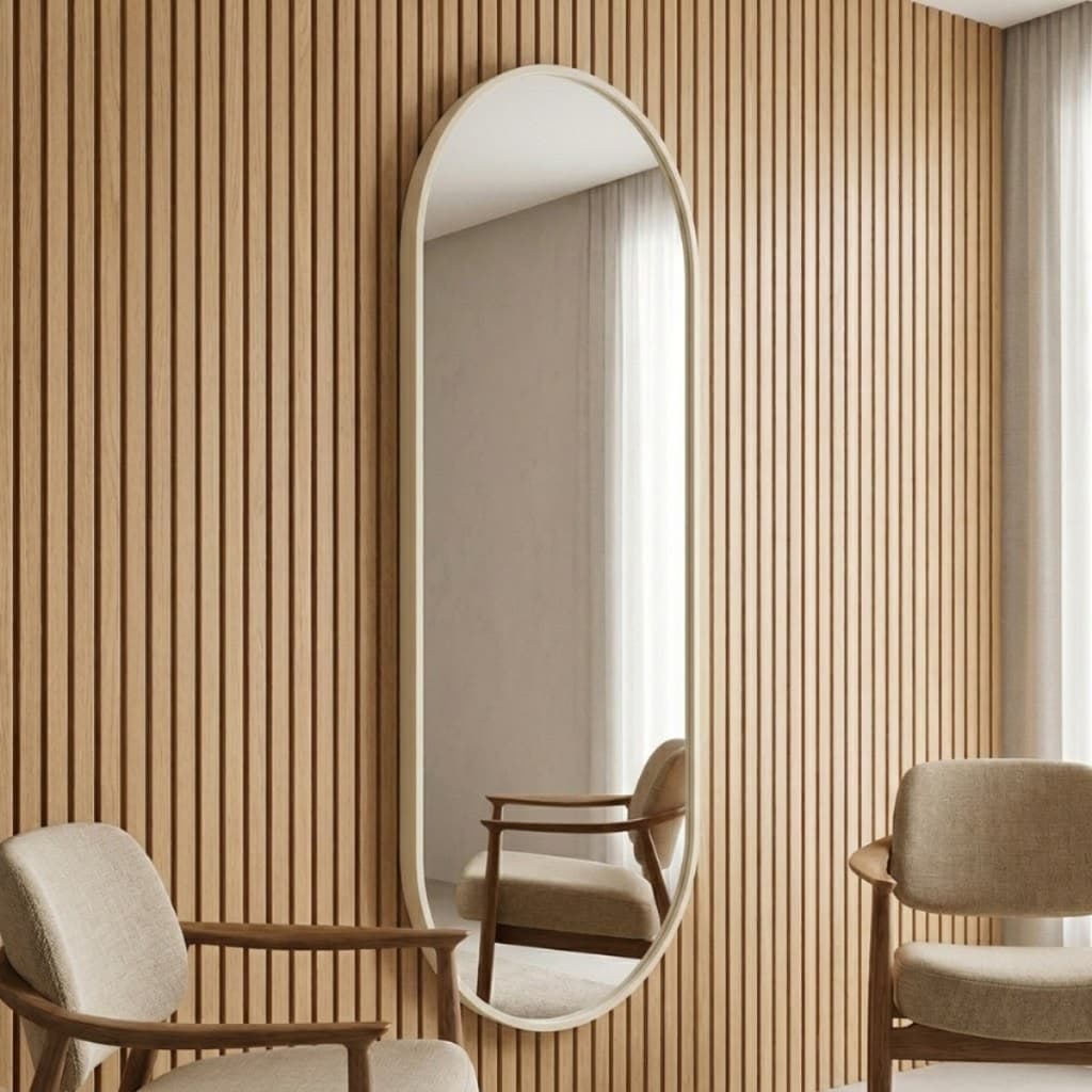 Espelho Lopazzi Oval Corpo Inteiro 110x50cm Moldura de Alumínio Decorativo Quarto Sala Banheiro