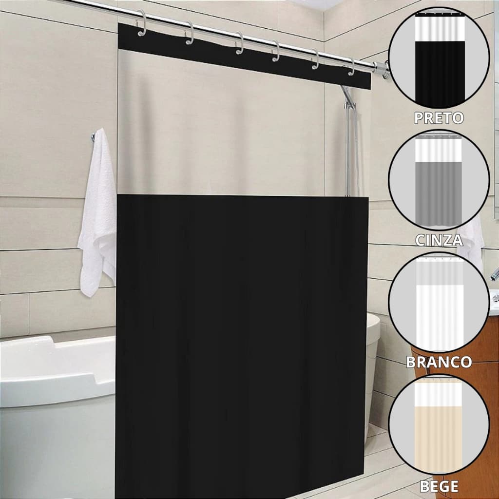 Cortina de Box Banheiro PVC Com Ganchos Resistente Com Visor Transparente Anti Mofo Impermeável