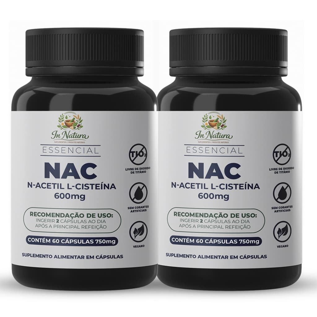 Kit 2 Nac N Acetil L Cisteína 600mg 120 Cápsulas | Suporte ao Fígado. Envio Imediato.