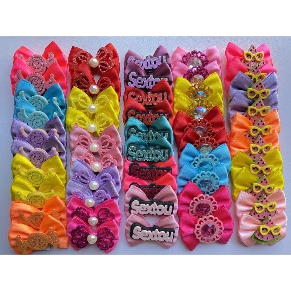 Laços Pets Sortidos Eva Lacinhos Tosa Banho Pet shop 50Unidades tamanho M