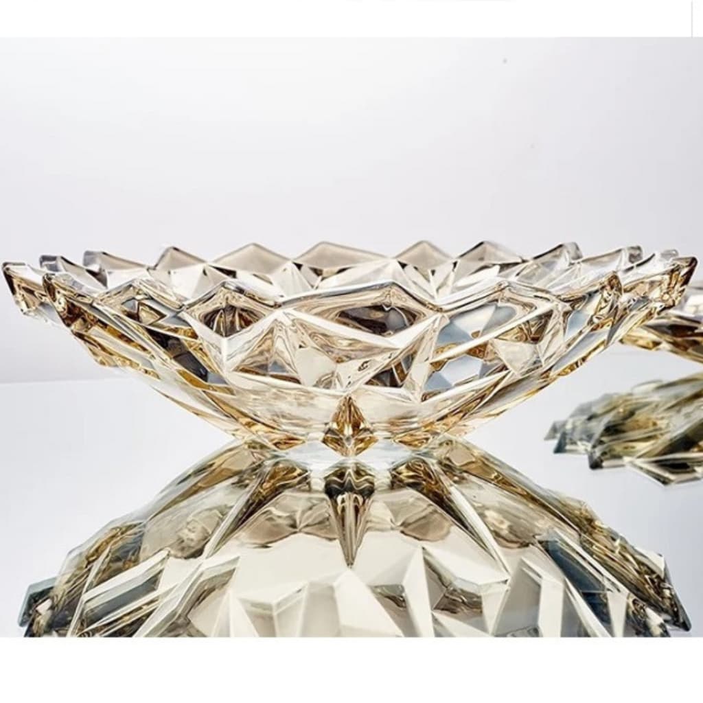 Centro De Mesa Diamond Dourada Âmbar Vidro 33cm