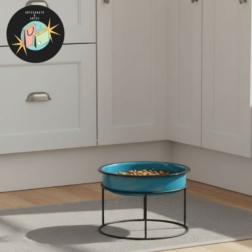 Comedouro Ração Bebedouro Individual Rosa Azul Água Pet Alumínio Suporte Elevado 250ml