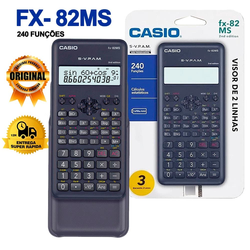 Calculadora Cientifica Original 240 Funções FX82-MS Fonte Solar