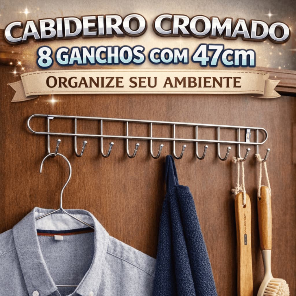 KIT 2 3 Suporte Cabideiro de Parede com 8 Ganchos Inox
