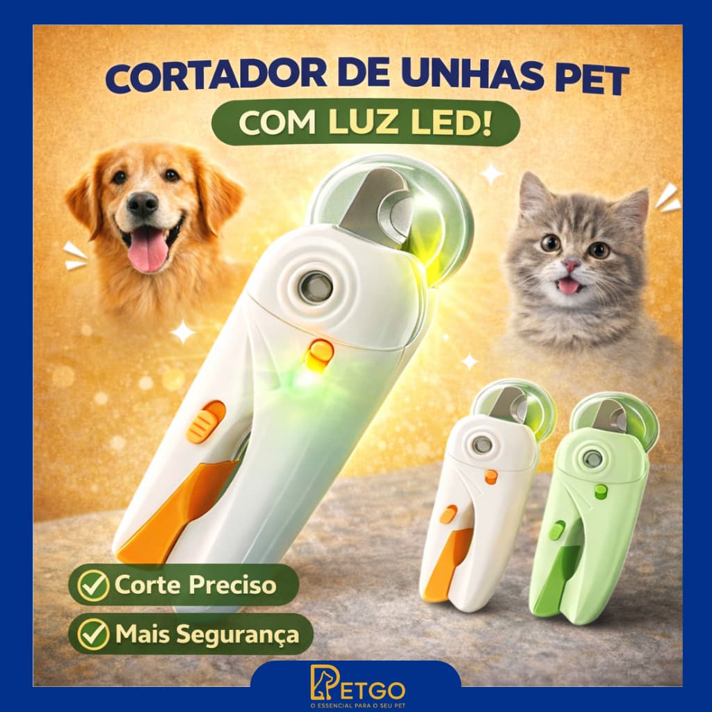 Cortador de Unhas para Cães e Gatos com LED e Trava de Segurança Profissional