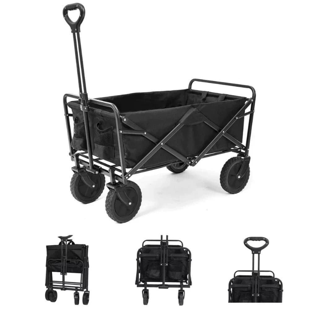 Carrinho De Praia Camping Mercado Dobrável Impermeável 120kg Preto